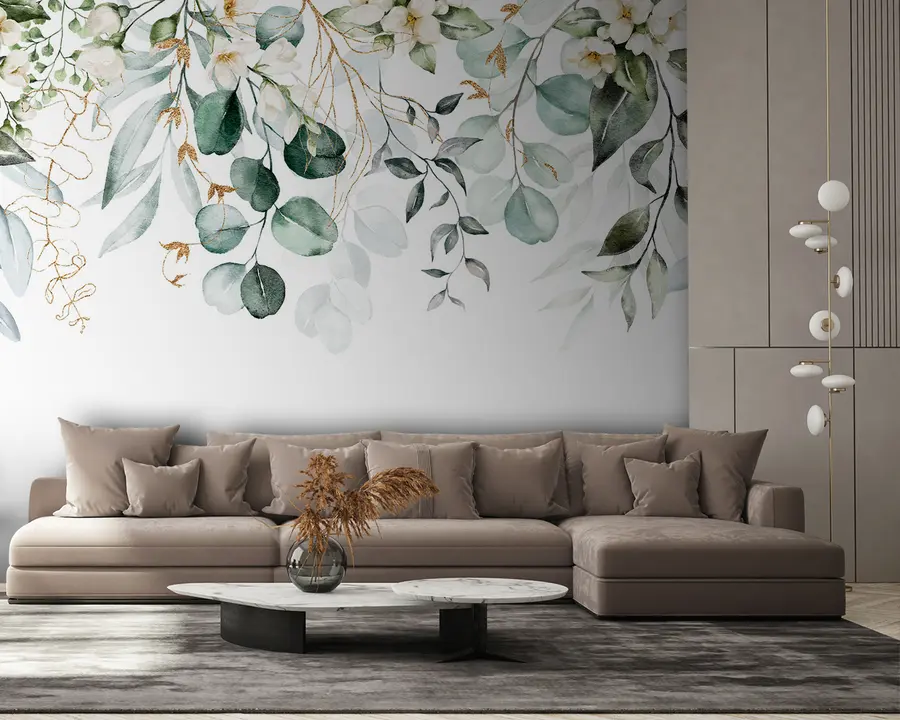 wall murals Илустрација са зеленим листовима и гранама u96068
