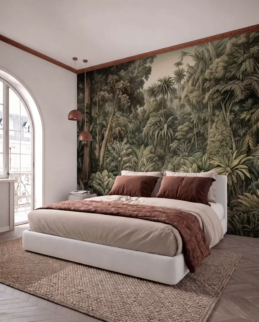 wall murals Прелепа апстрактна зелена џунгла са тропским лишћем u96093