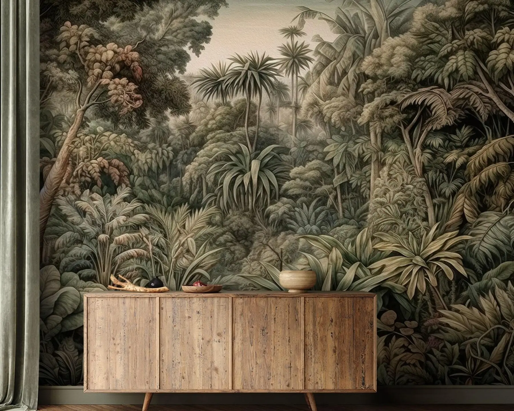 wall murals Прелепа апстрактна зелена џунгла са тропским лишћем u96093