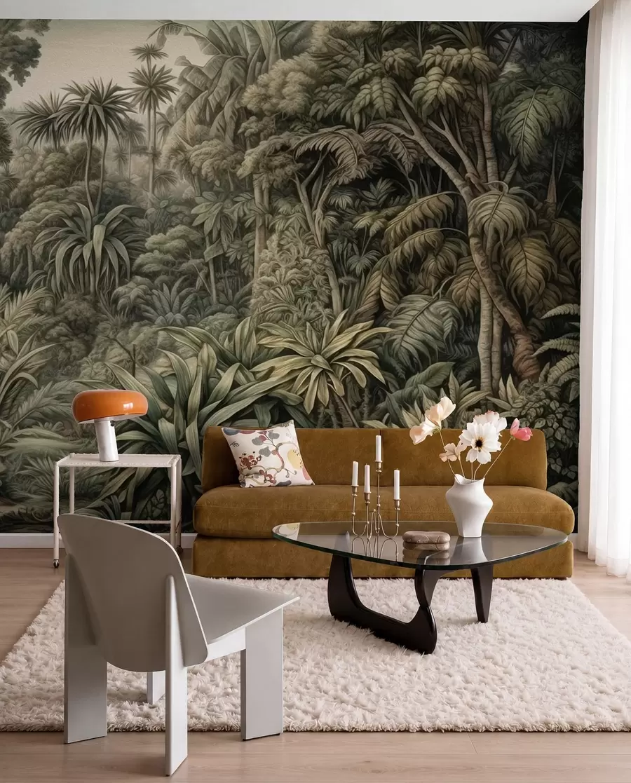 wall murals Прелепа апстрактна зелена џунгла са тропским лишћем u96093