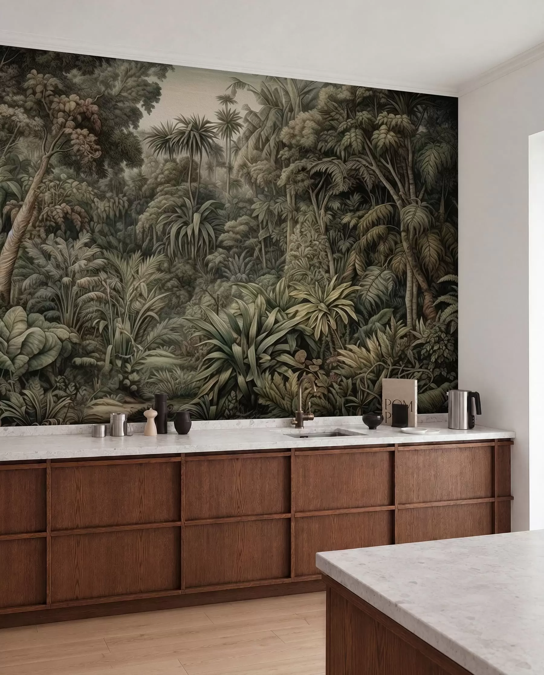 wall murals Прелепа апстрактна зелена џунгла са тропским лишћем u96093