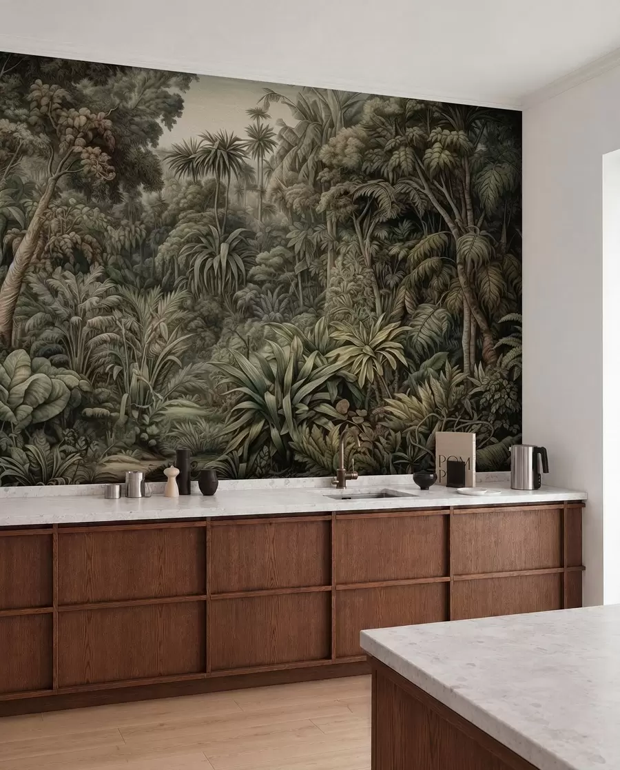 wall murals Прелепа апстрактна зелена џунгла са тропским лишћем u96093