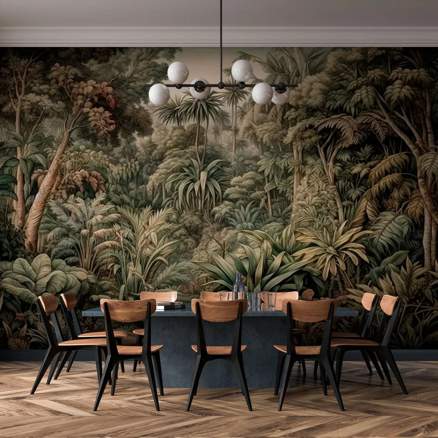 wall murals Прелепа апстрактна зелена џунгла са тропским лишћем u96093