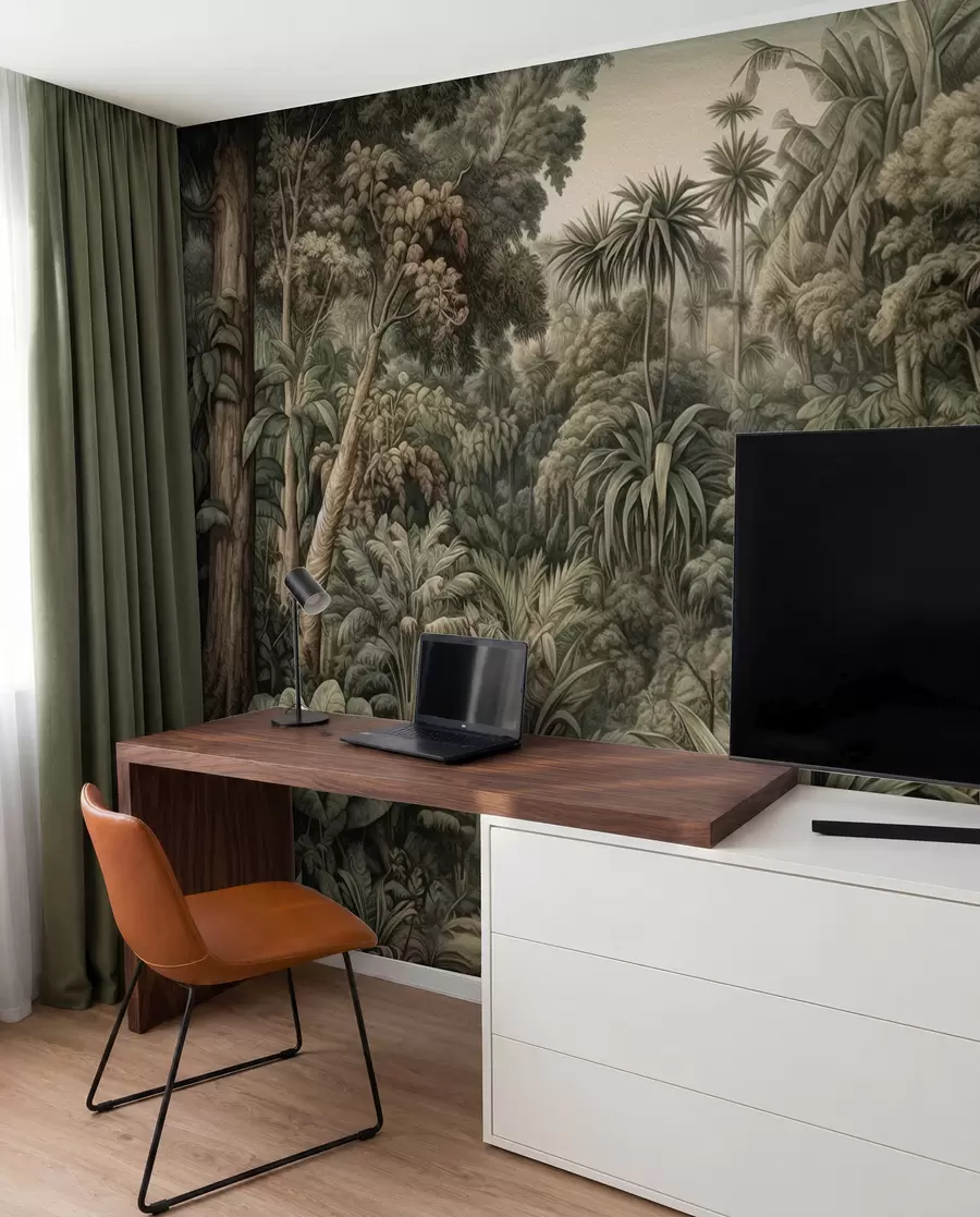 wall murals Прелепа апстрактна зелена џунгла са тропским лишћем u96093