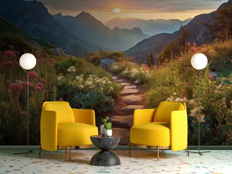 wall murals Планински пејзаж цветни пут u96205