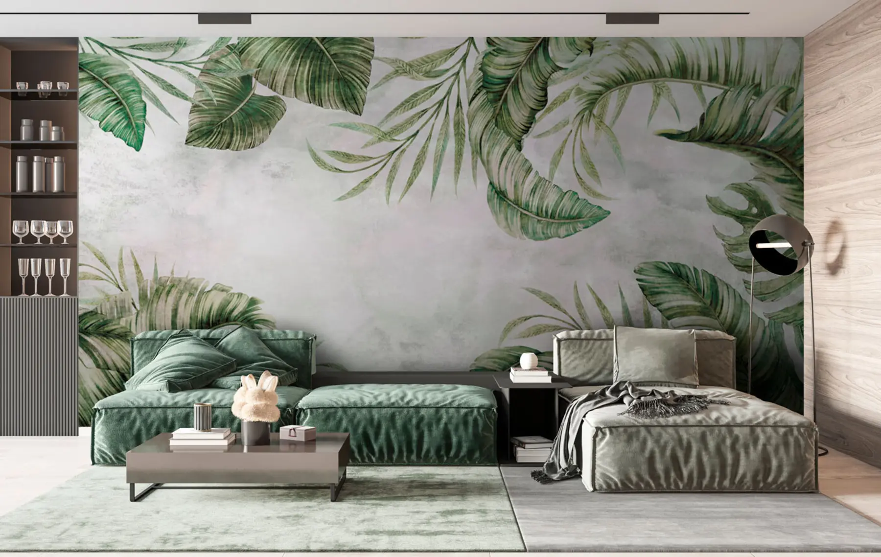 wall murals Велики тропски листови на мермерном зиду u95261