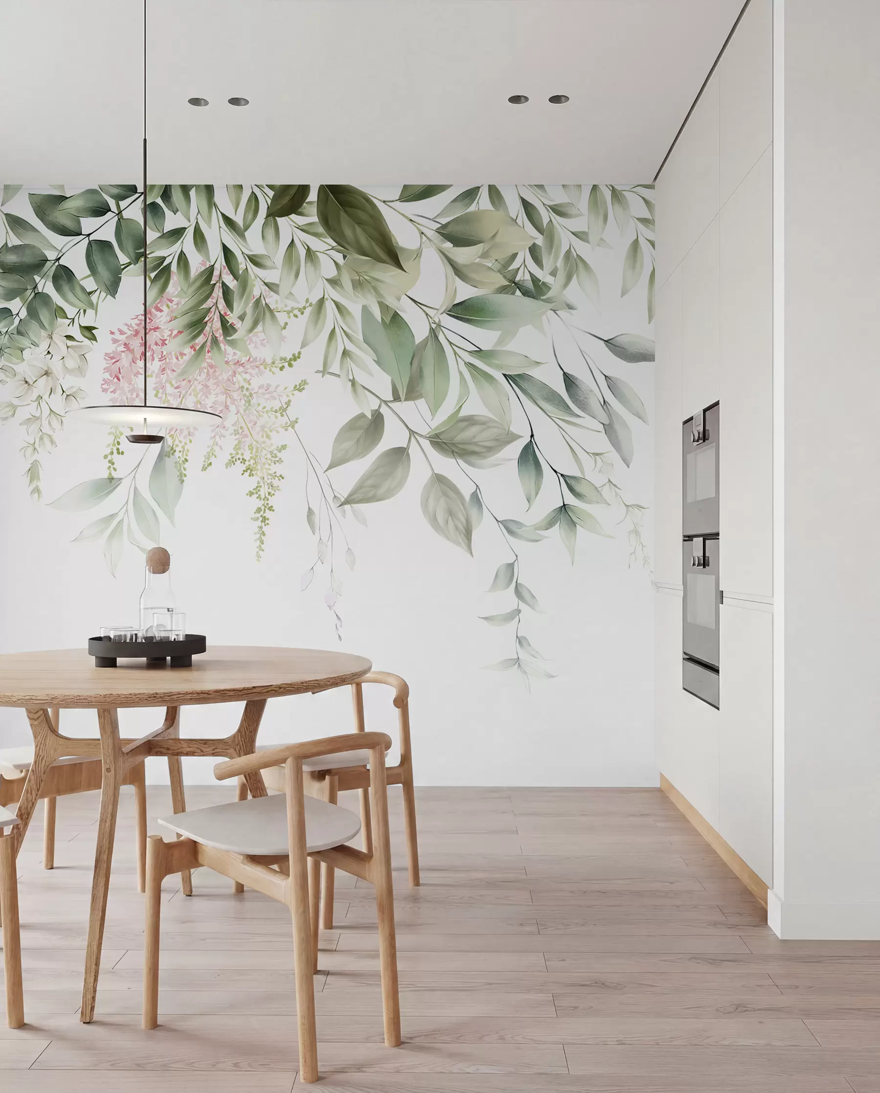 wall murals Лишће са ружичастим цвећем u95923