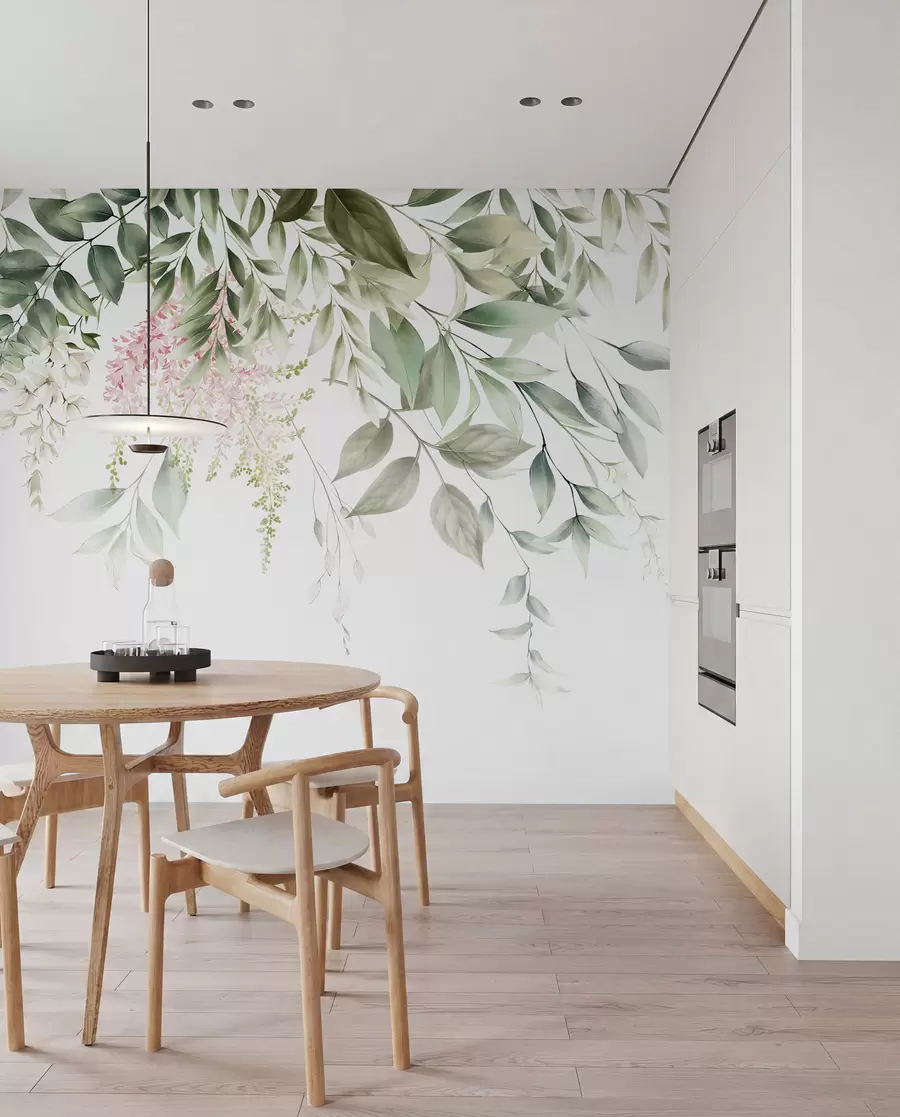 wall murals Лишће са ружичастим цвећем u95923