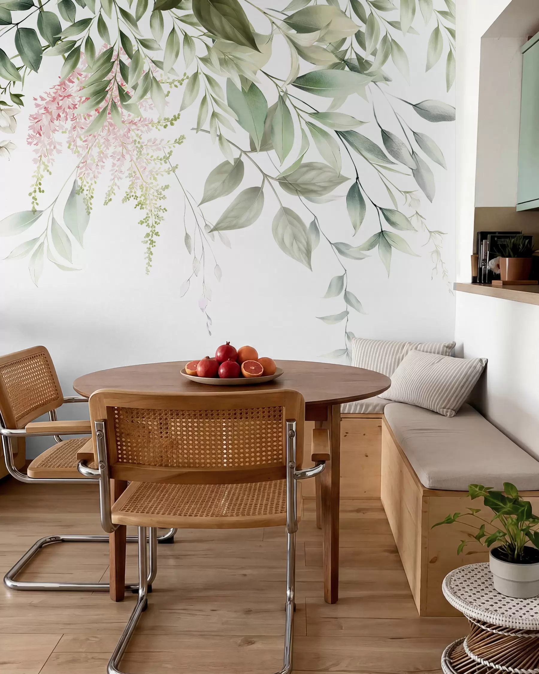 wall murals Лишће са ружичастим цвећем u95923