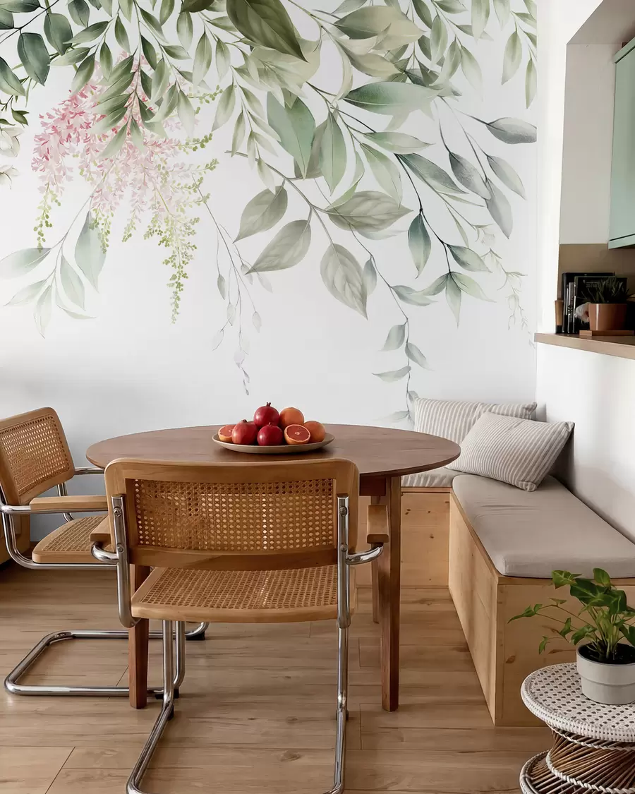 wall murals Лишће са ружичастим цвећем u95923