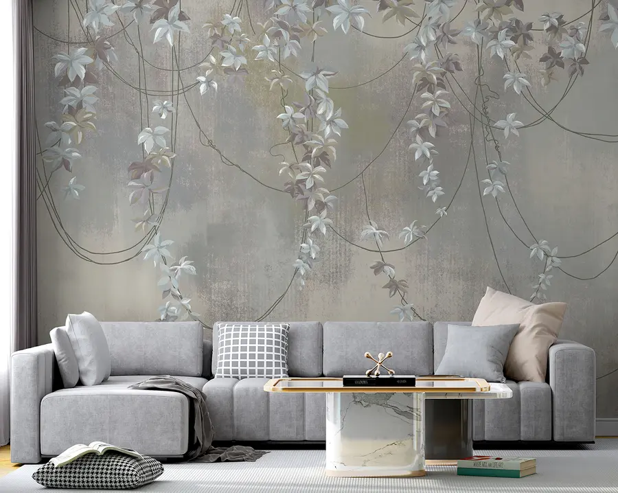 wall murals Висеће гране са лишћем и цвећем u95926