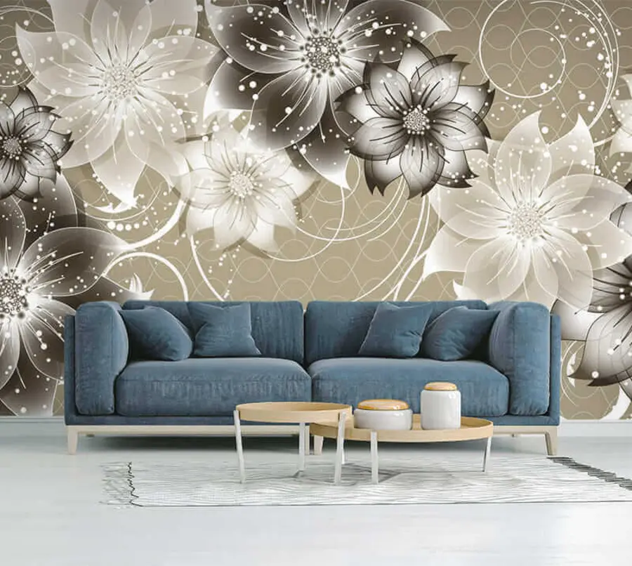 wall murals Бело цвеће на беж позадини u17606