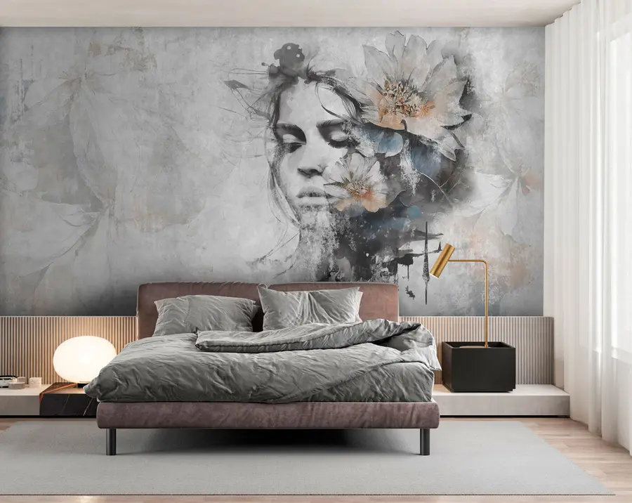 wall murals Силуета девојчице лице на бетонском зиду u96118
