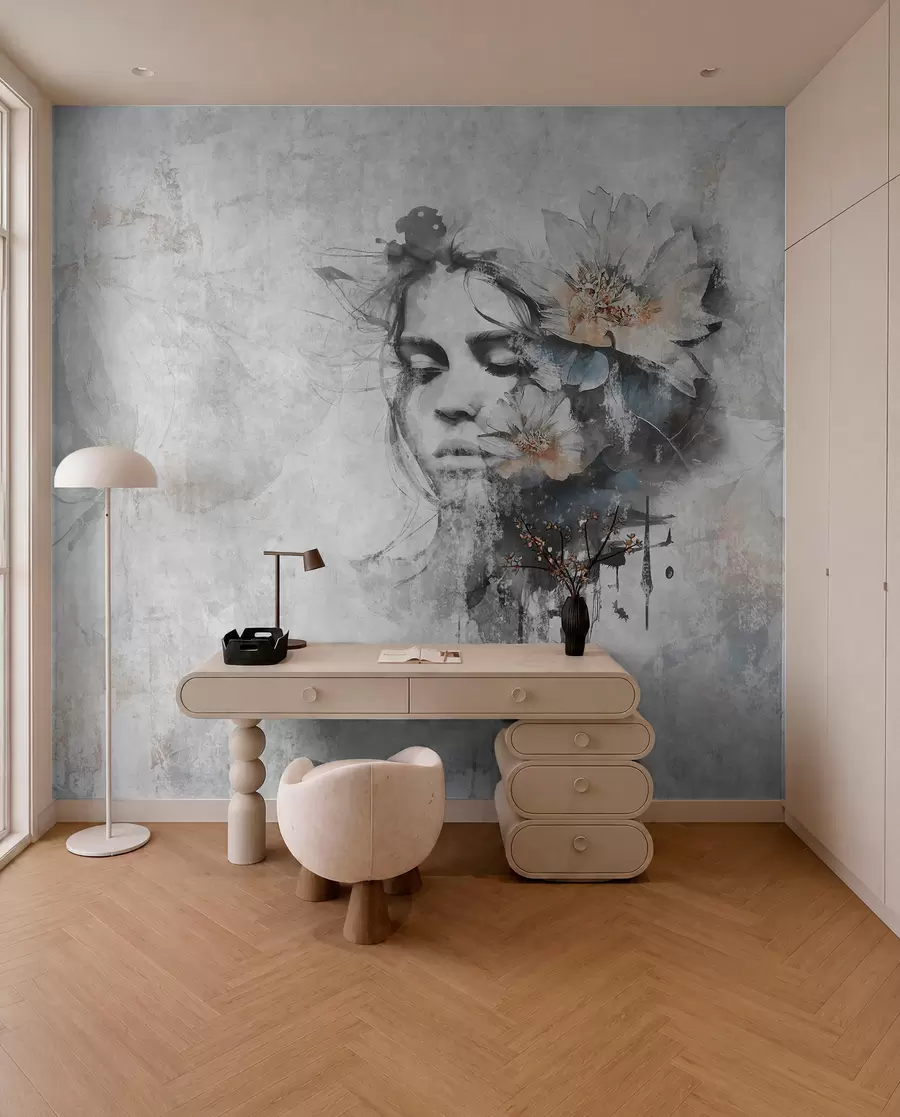 wall murals Силуета девојчице лице на бетонском зиду u96118