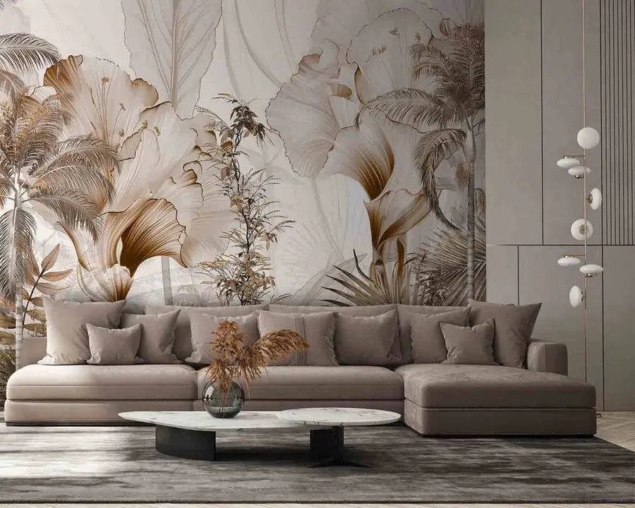 wall murals Тропска стабла и лишће у магловитој шуми u96478