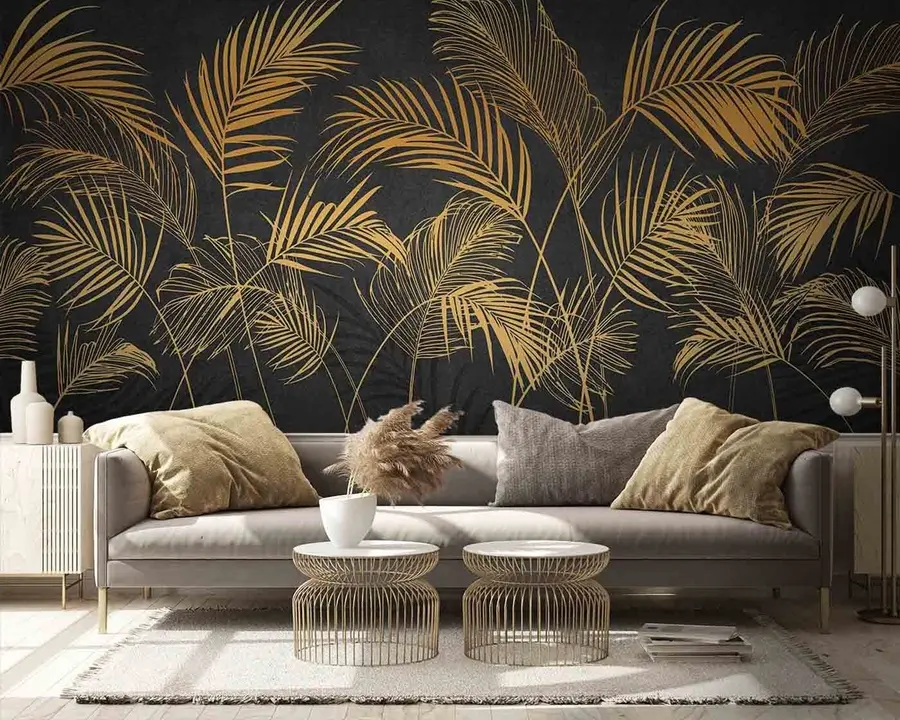 wall murals Палмино лишће са бетонским зидом u96317