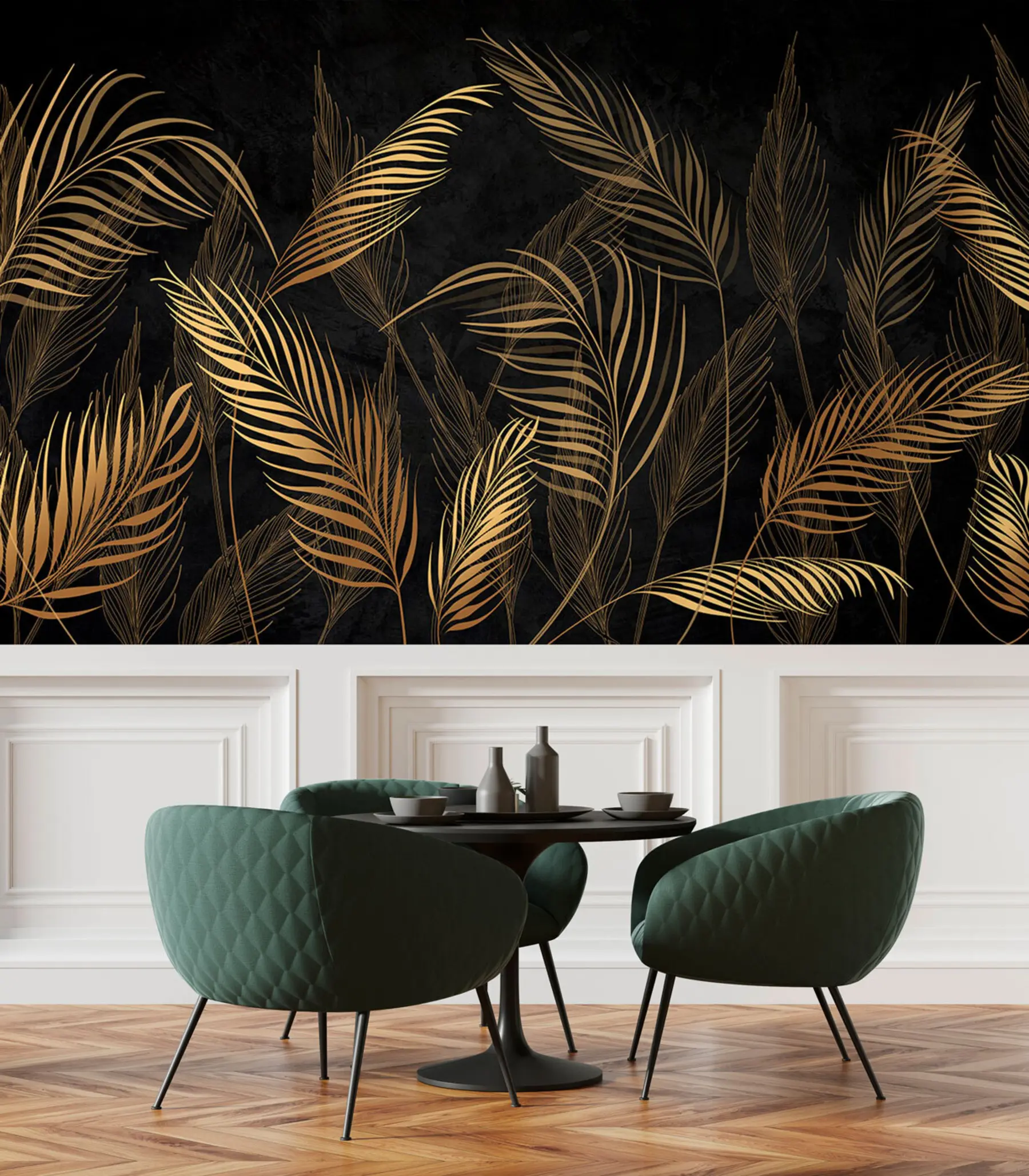 wall murals Палмино лишће на црној зидној позадини u96318