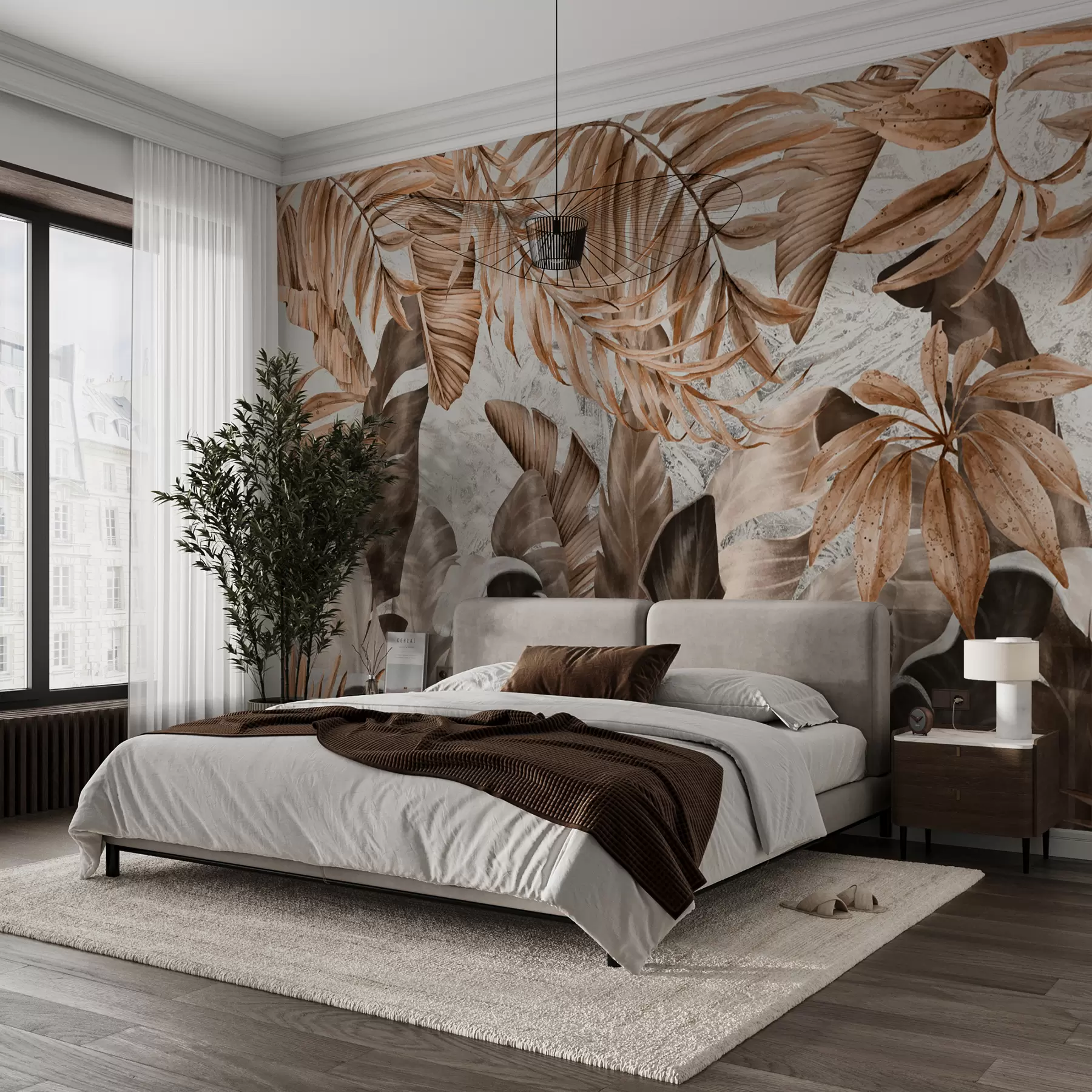wall murals Тропски листови у стилу поткровља u95674