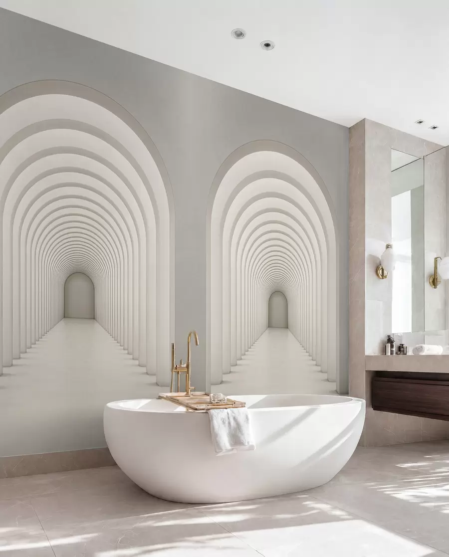 wall murals Бели бетонски лук је постројен у дугу линију са светлошћу u96604
