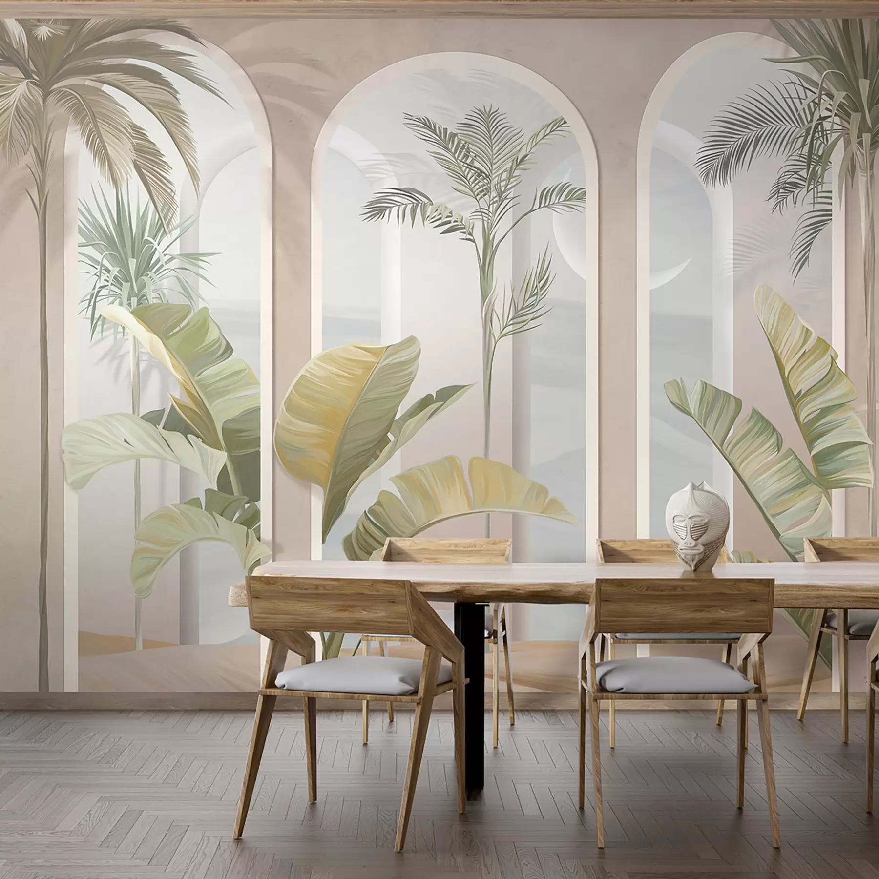 wall murals Тропски 3Д лишће длановима и стубовима u96402