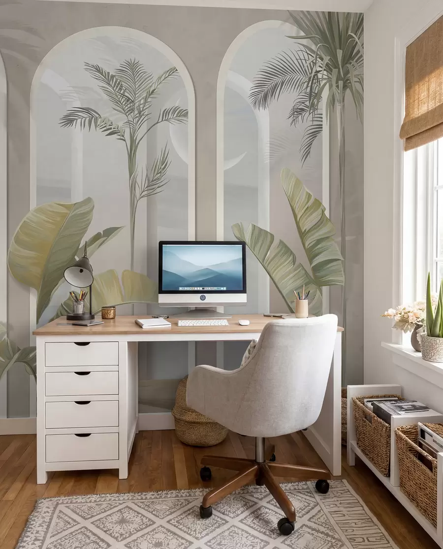 wall murals Тропски 3Д лишће длановима и стубовима u96402