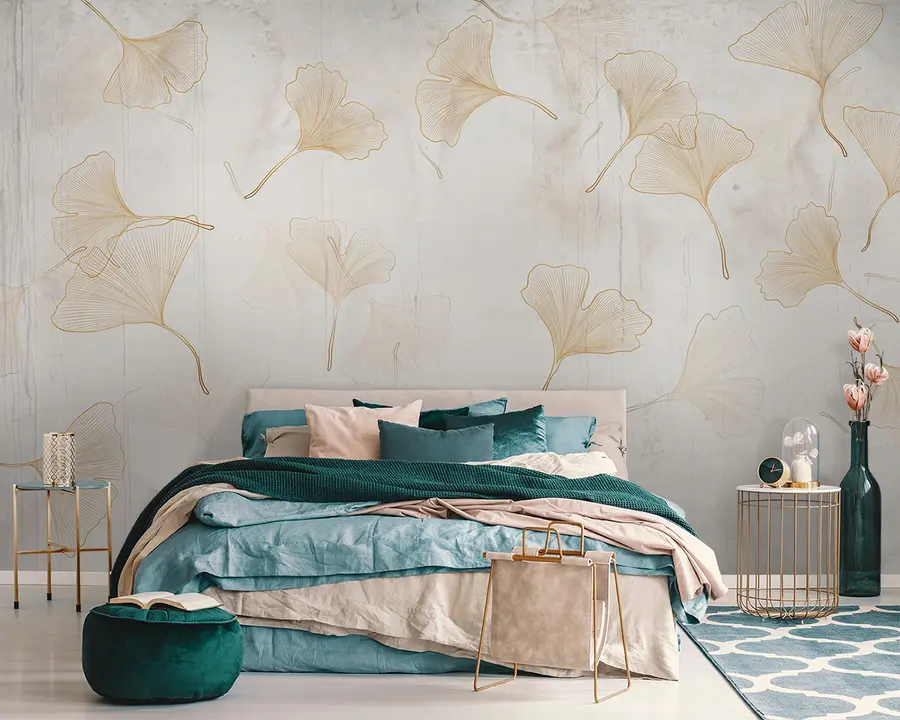 wall murals Гинкго лишће у бежом тоновима u96467
