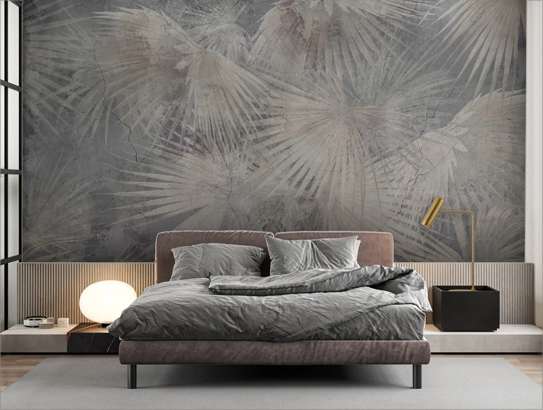 wall murals Егзотично тропско лишће на грунге бетонском зиду u96540