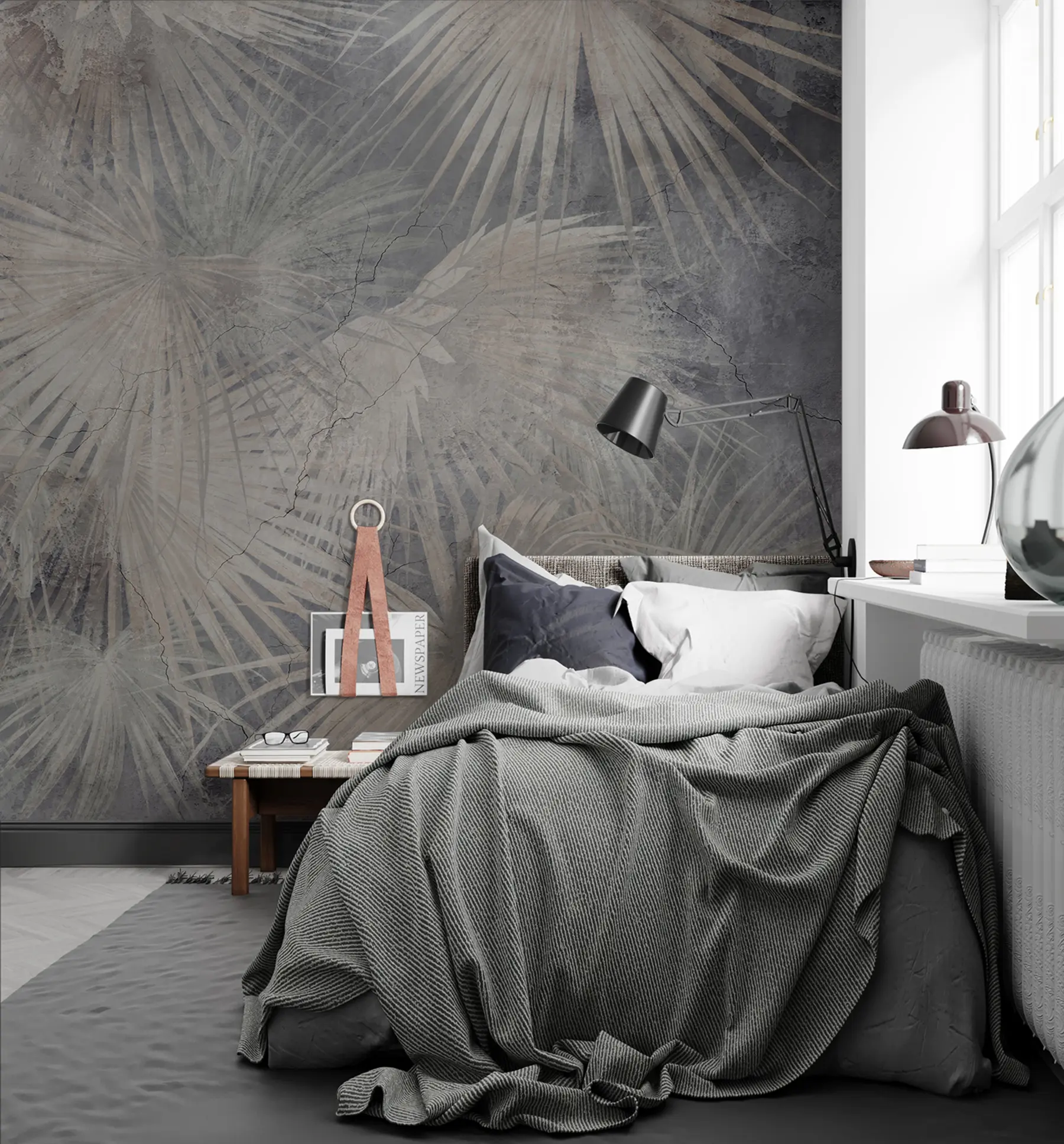 wall murals Егзотично тропско лишће на грунге бетонском зиду u96540