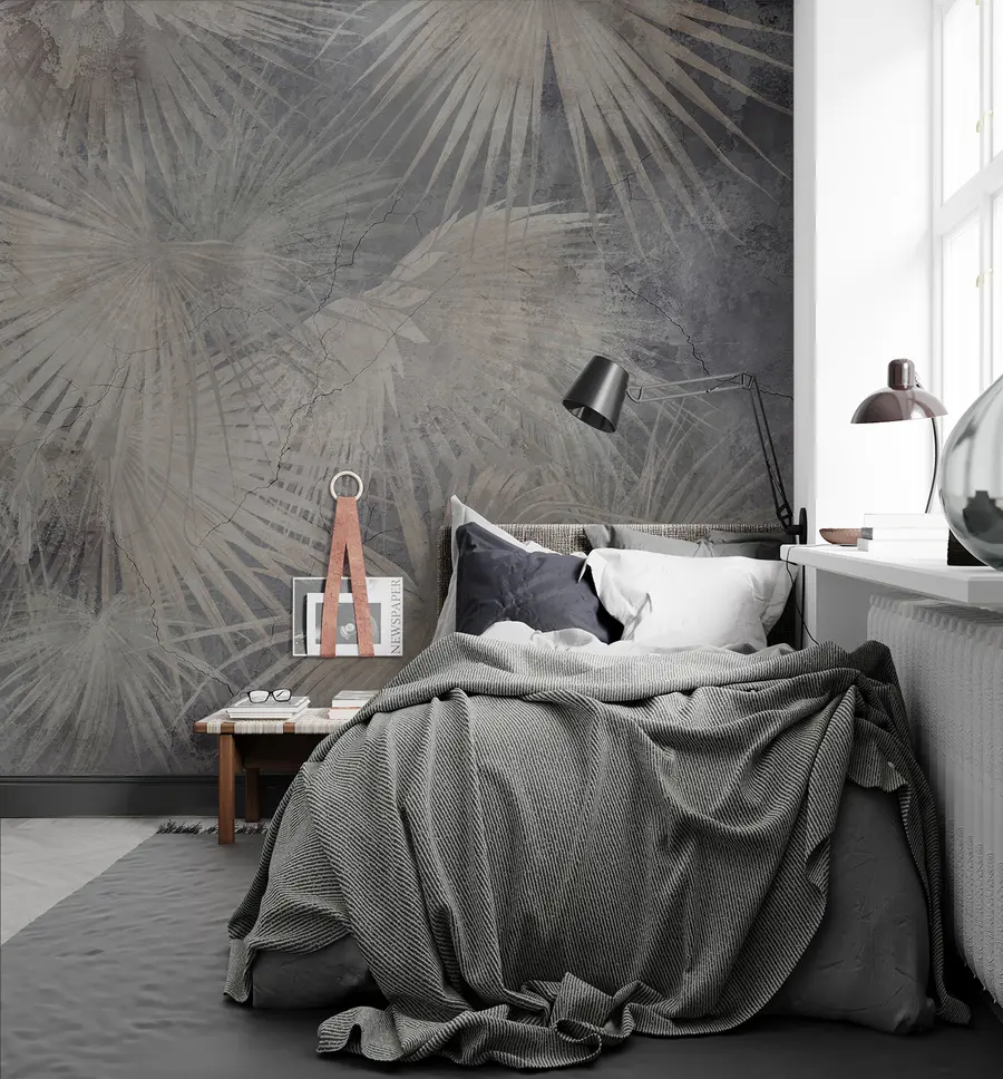 wall murals Егзотично тропско лишће на грунге бетонском зиду u96540
