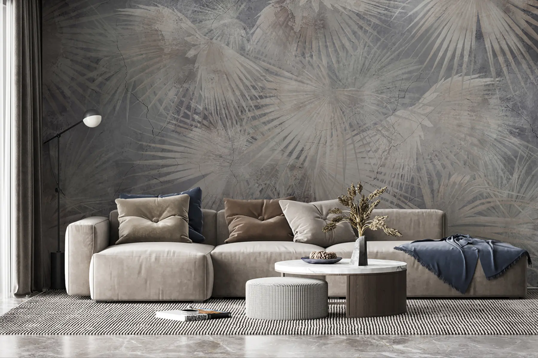 wall murals Егзотично тропско лишће на грунге бетонском зиду u96540