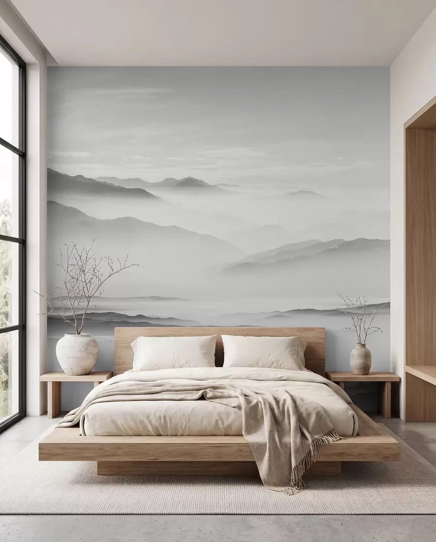 wall murals Поглед на сиве планине у минимализму магле Монохроме u96922
