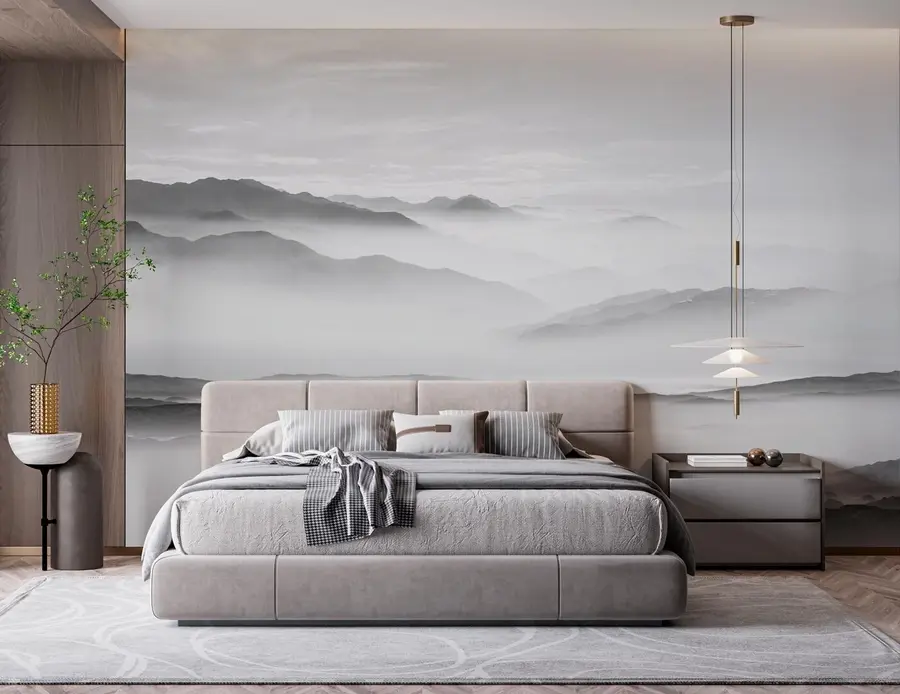 wall murals Поглед на сиве планине у минимализму магле Монохроме u96922