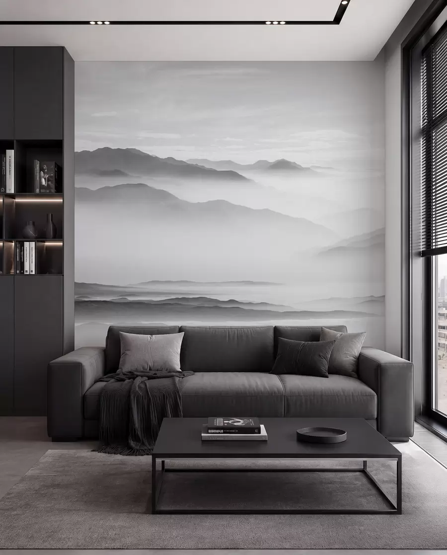 wall murals Поглед на сиве планине у минимализму магле Монохроме u96922