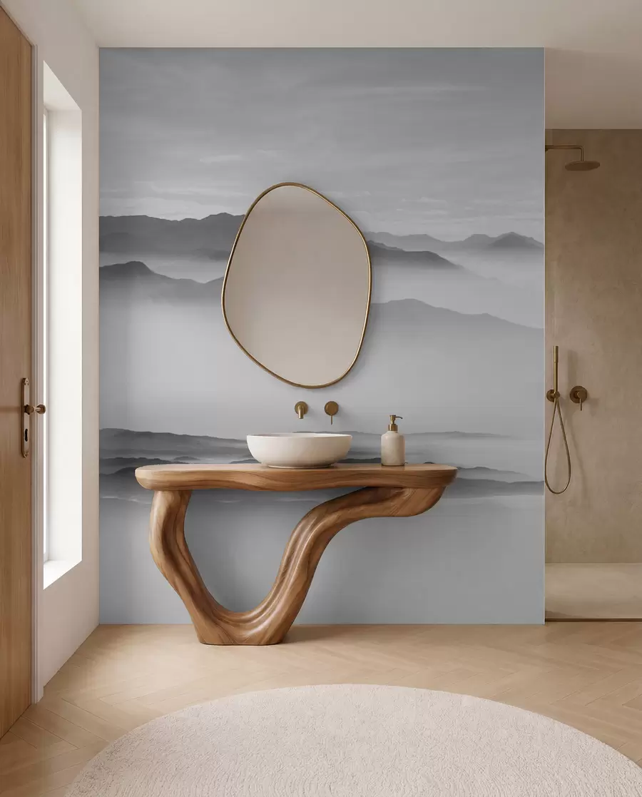 wall murals Поглед на сиве планине у минимализму магле Монохроме u96922