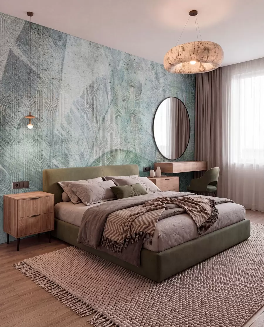 wall murals Велика зелена банана лишће и мермерне текстуре u96927