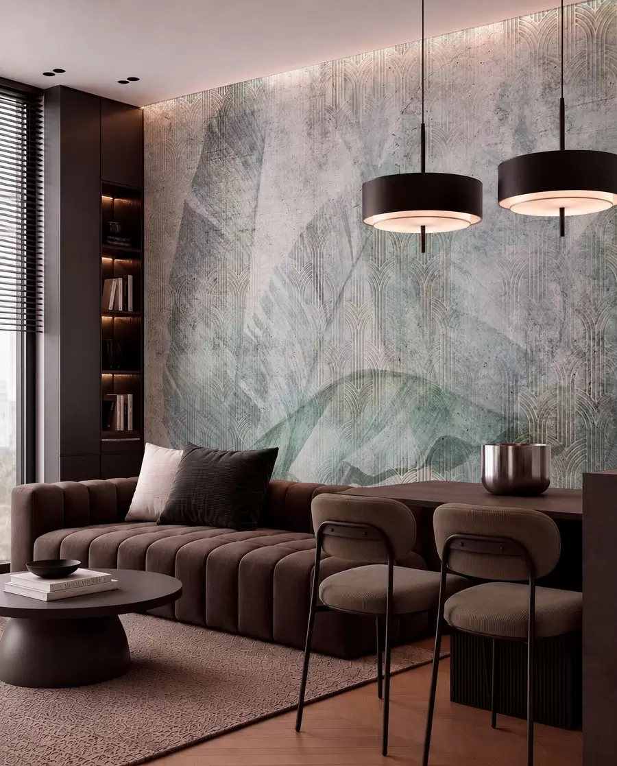 wall murals Велика зелена банана лишће и мермерне текстуре u96927