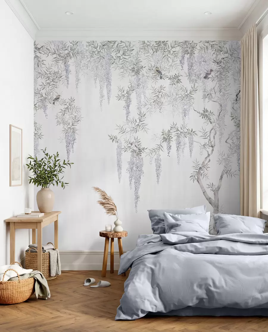 wall murals Цвеће Вистериа, Вистериа, минимализам, једнобојна, поткровље и јапански стил u96928