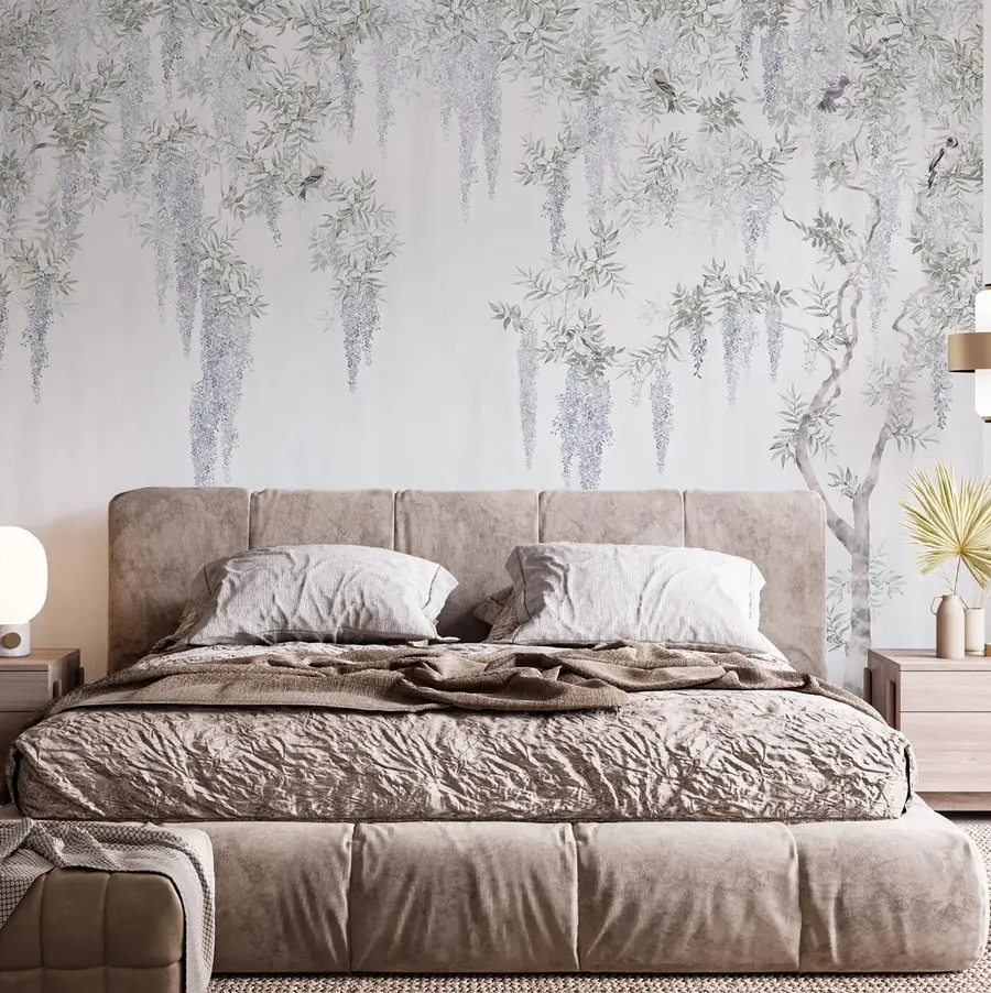 wall murals Цвеће Вистериа, Вистериа, минимализам, једнобојна, поткровље и јапански стил u96928