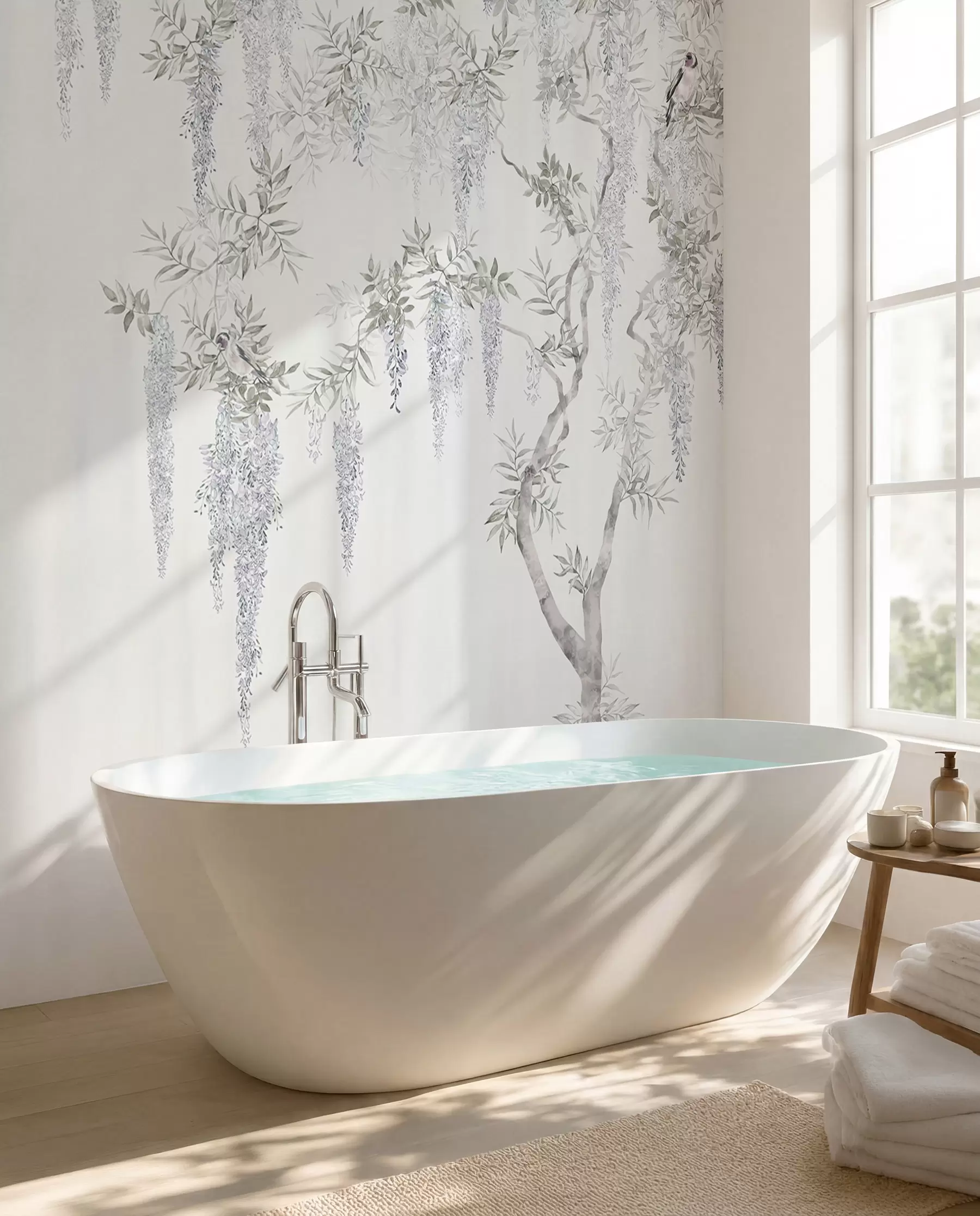 wall murals Цвеће Вистериа, Вистериа, минимализам, једнобојна, поткровље и јапански стил u96928