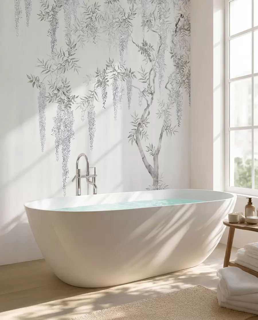 wall murals Цвеће Вистериа, Вистериа, минимализам, једнобојна, поткровље и јапански стил u96928