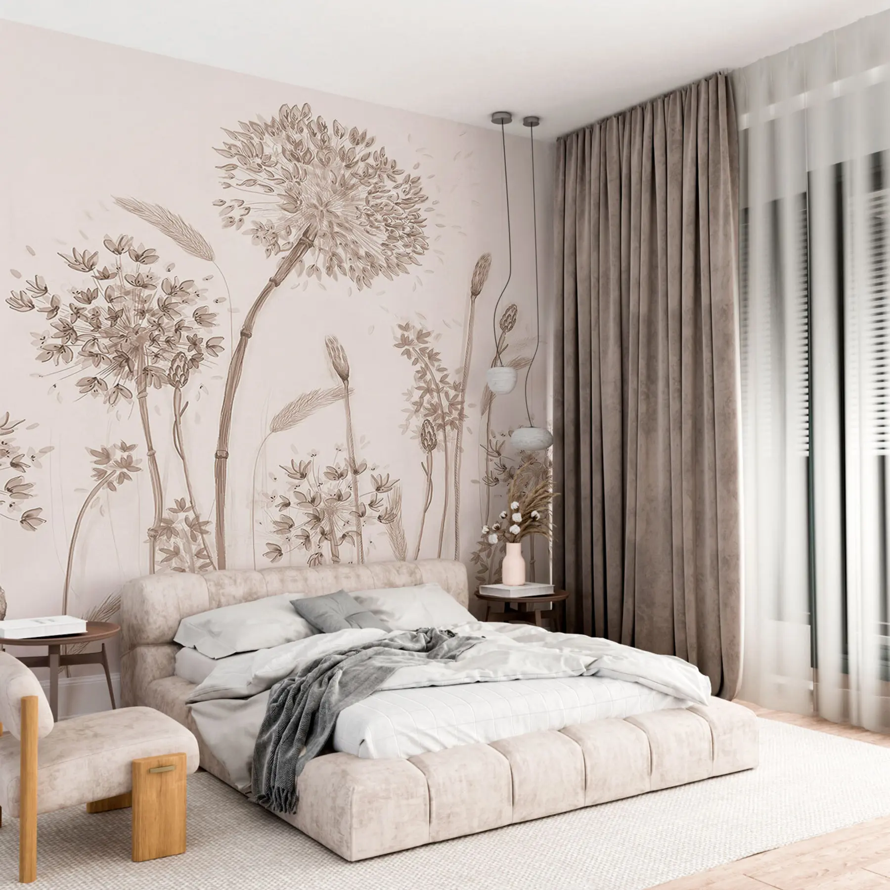 wall murals Велика ливада цвеће маслачких маслачких монохроме стил минимализам u96934
