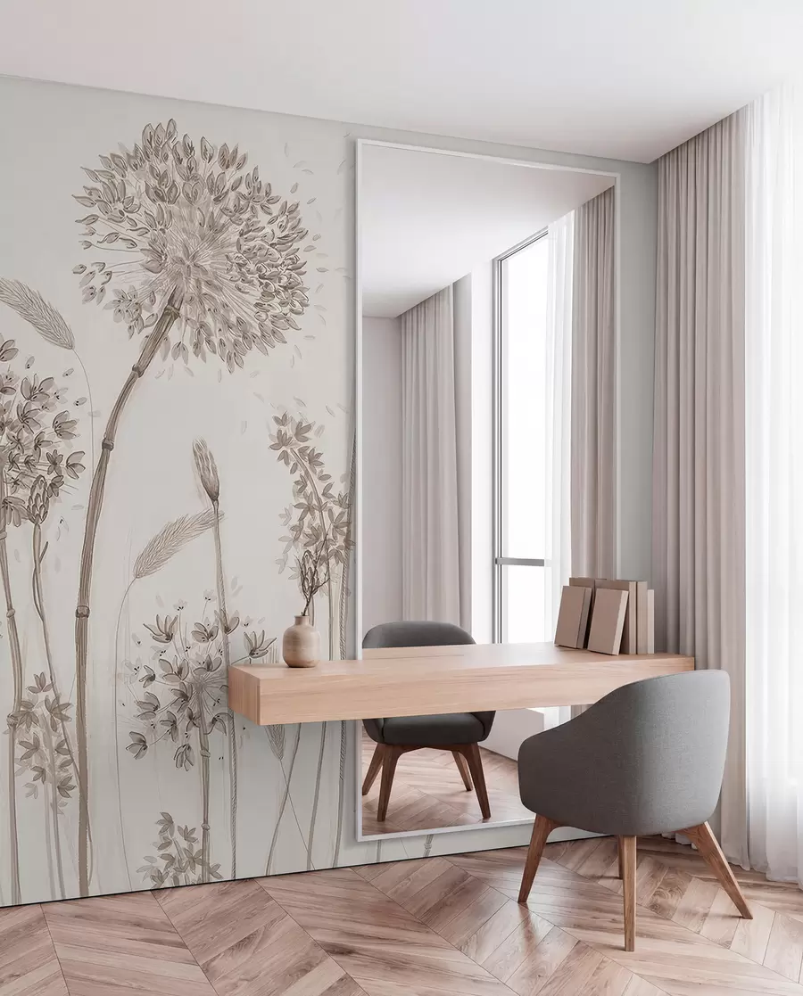 wall murals Велика ливада цвеће маслачких маслачких монохроме стил минимализам u96934