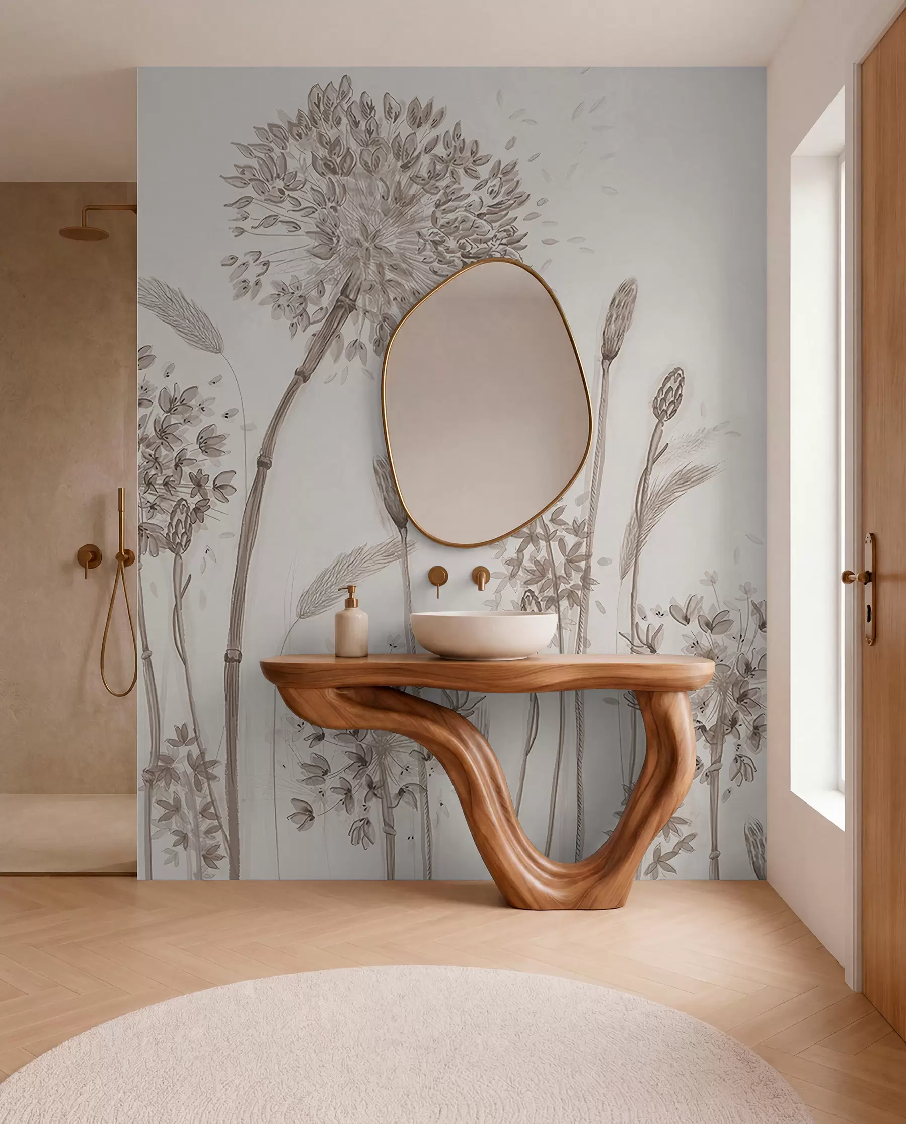 wall murals Велика ливада цвеће маслачких маслачких монохроме стил минимализам u96934