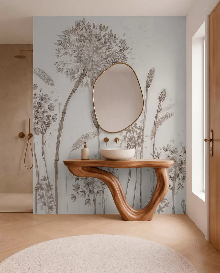 wall murals Велика ливада цвеће маслачких маслачких монохроме стил минимализам u96934