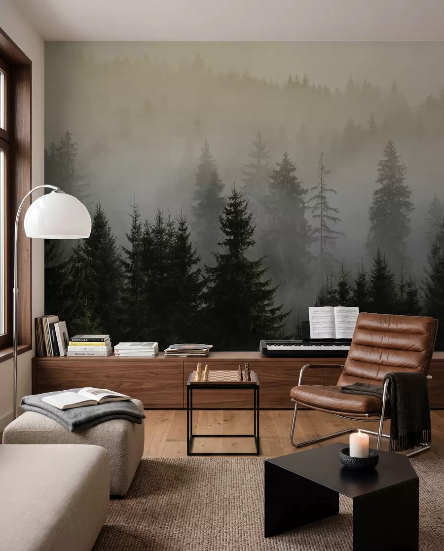 wall murals Тамна смрека силуета окружена магле u96999