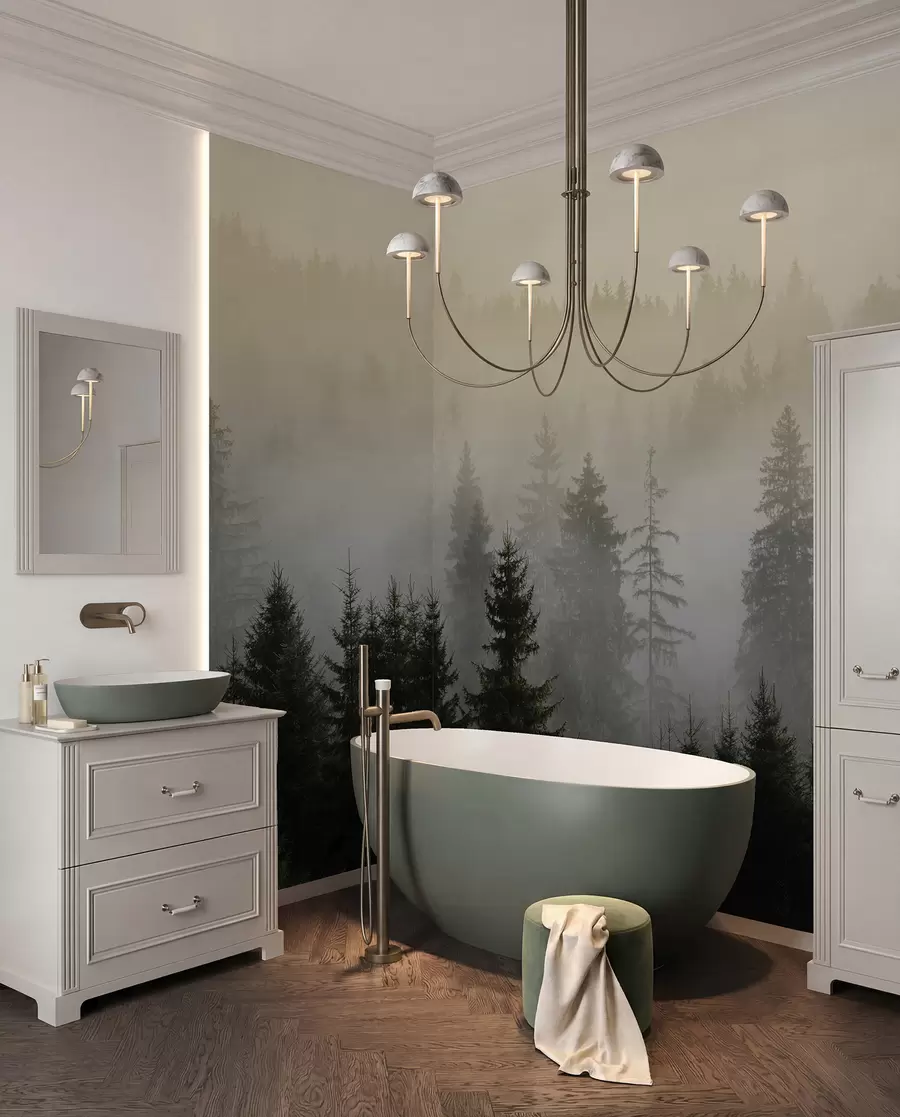 wall murals Тамна смрека силуета окружена магле u96999
