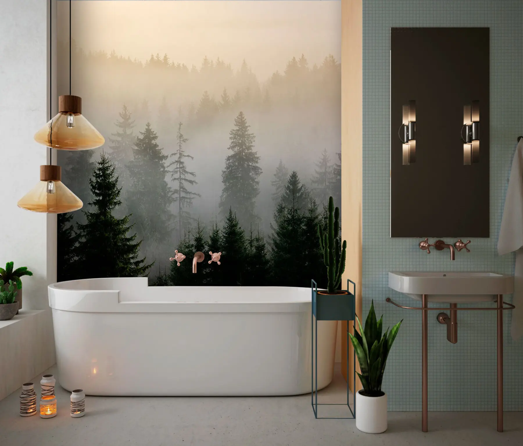 wall murals Тамна смрека силуета окружена магле u96999