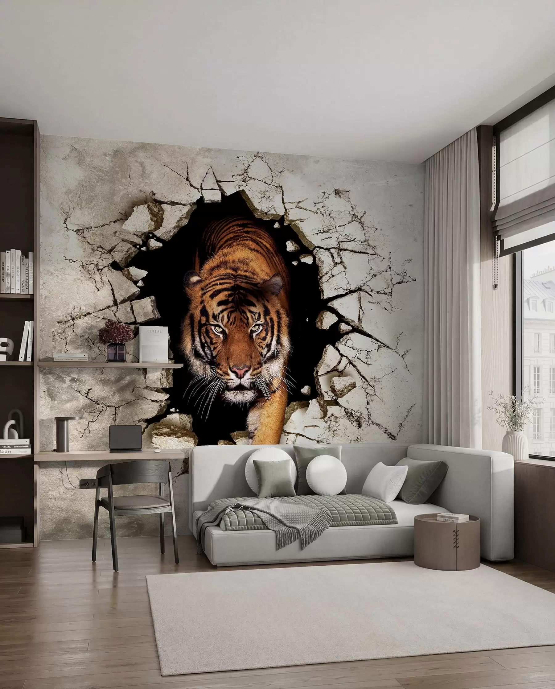 wall murals Tigar probija zid u97031