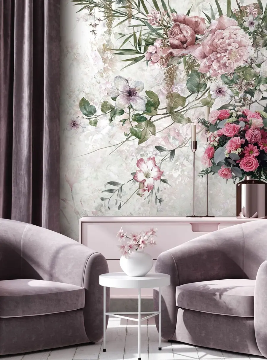 wall murals Винтаге цвеће на зиду мармура u97046