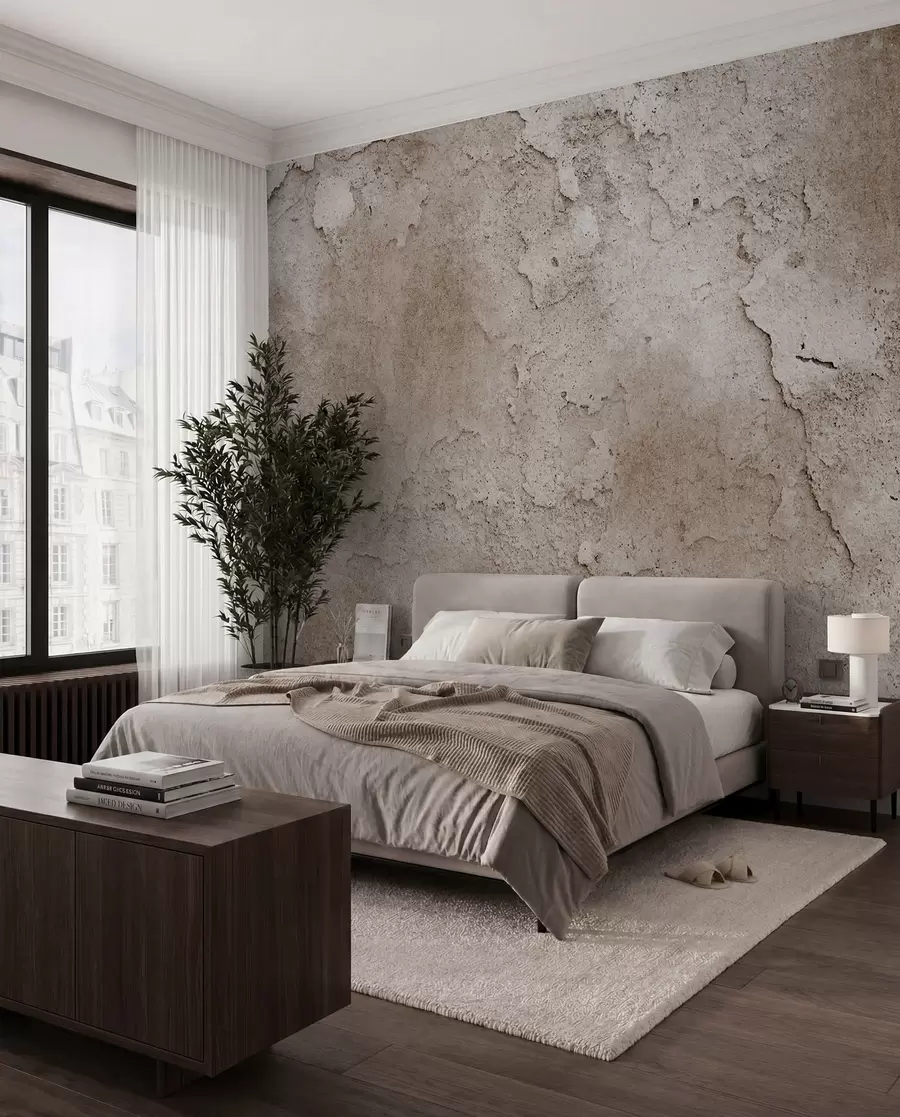 wall murals Смеђи бетонски зид са грубим ивицама u97237